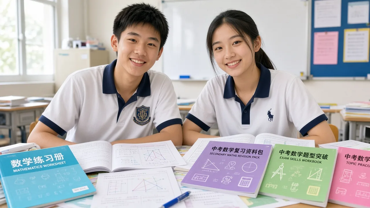 East Asian students with maths worksheet packs