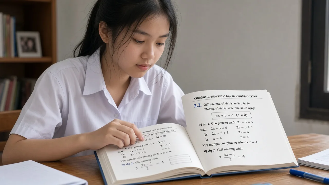 Southeast Asian student reading a maths textbook