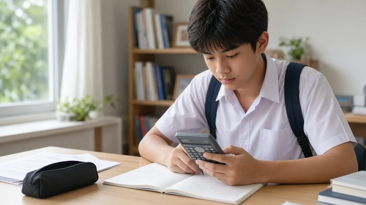 Student practising exam-style maths questions