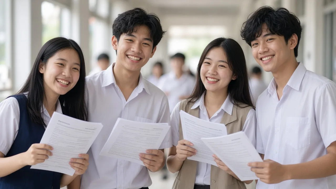 Students reviewing maths results together