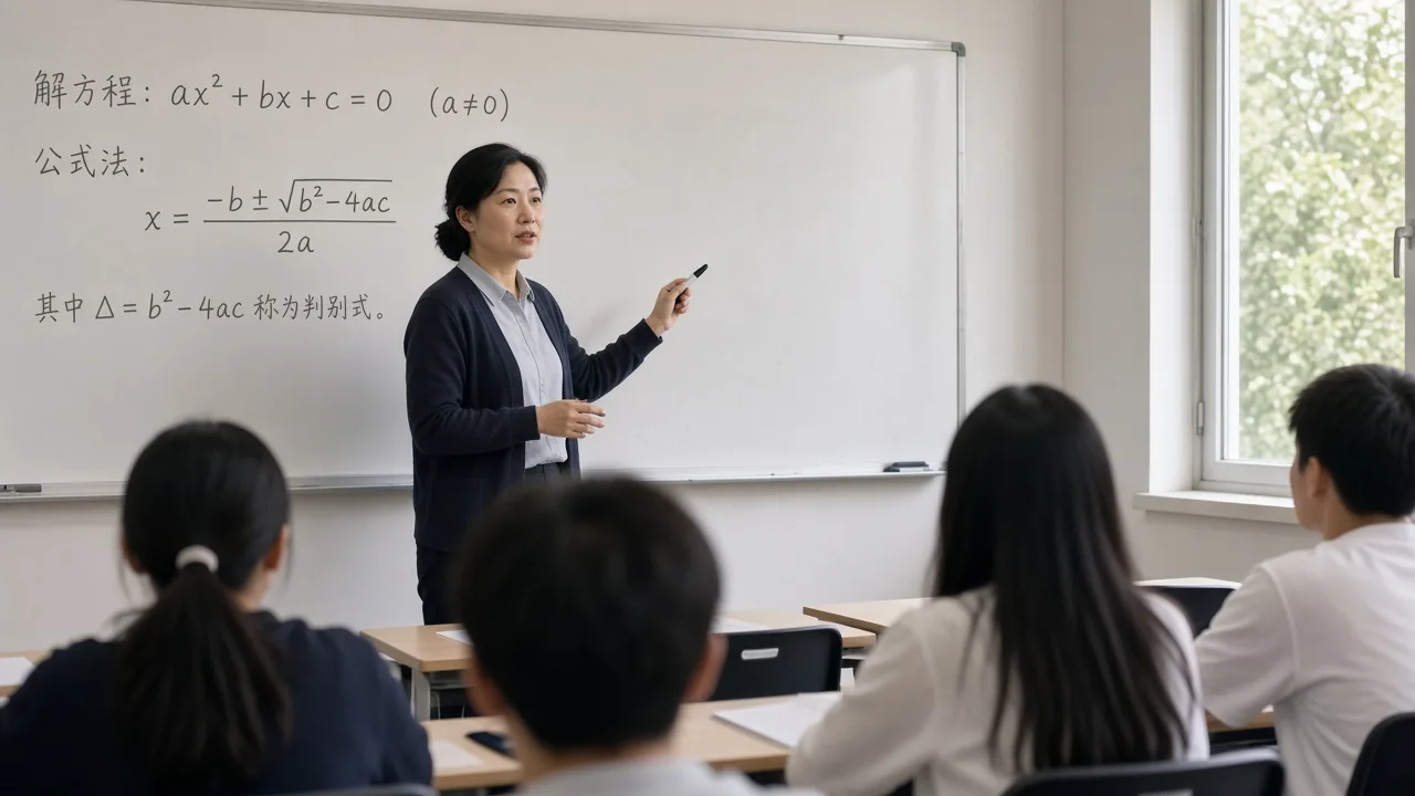 Teacher reviewing maths worksheets at a desk