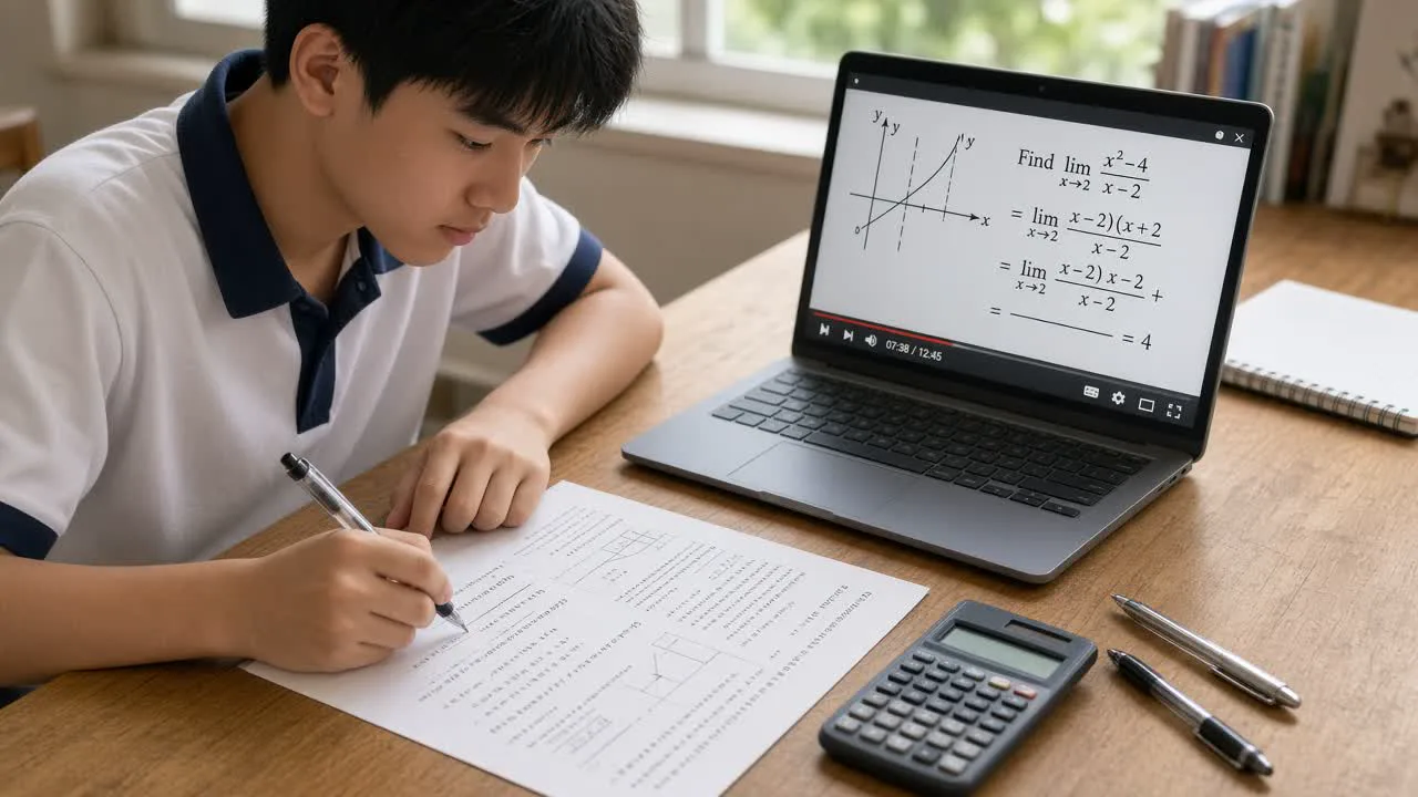 Student working through an exam paper with video solutions