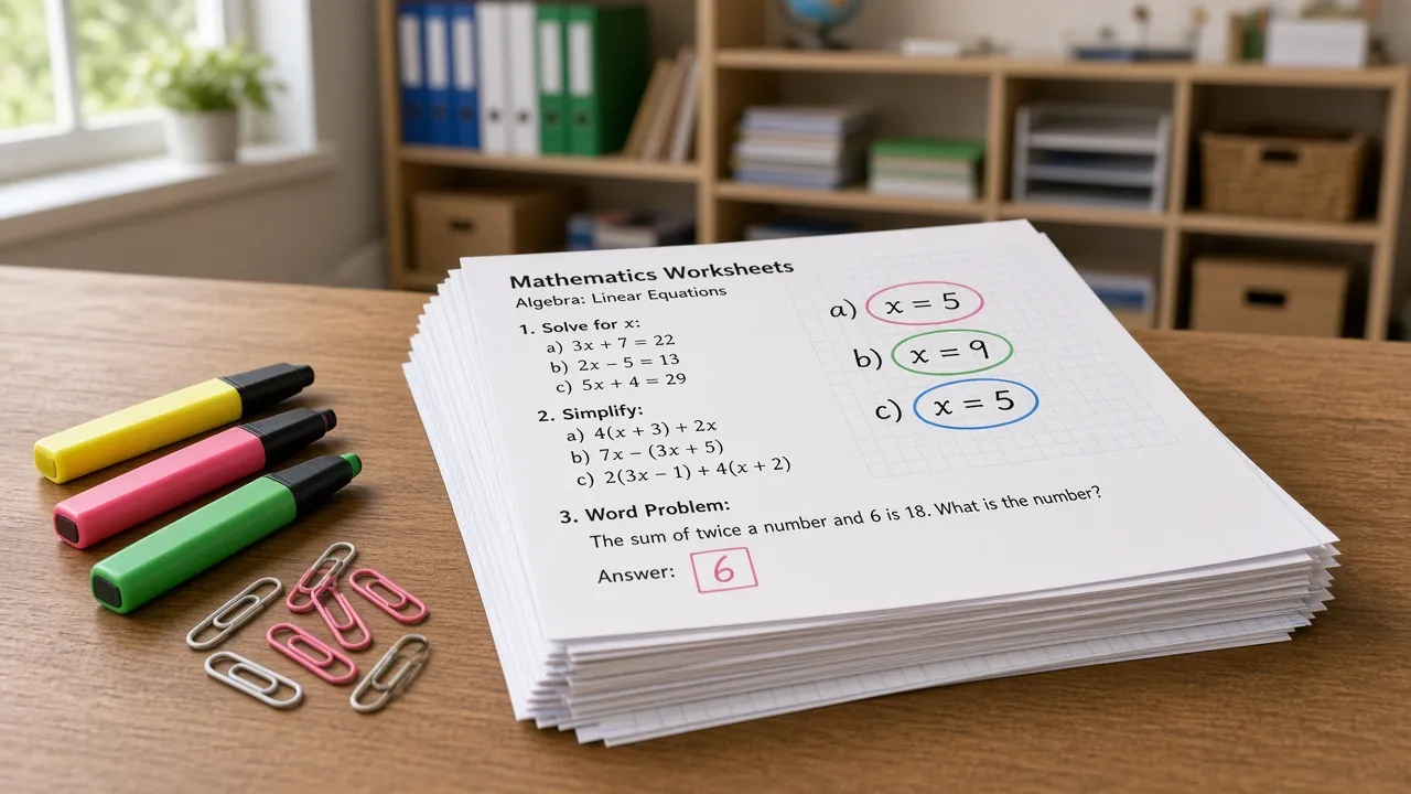 Printed maths test worksheets ready to mark