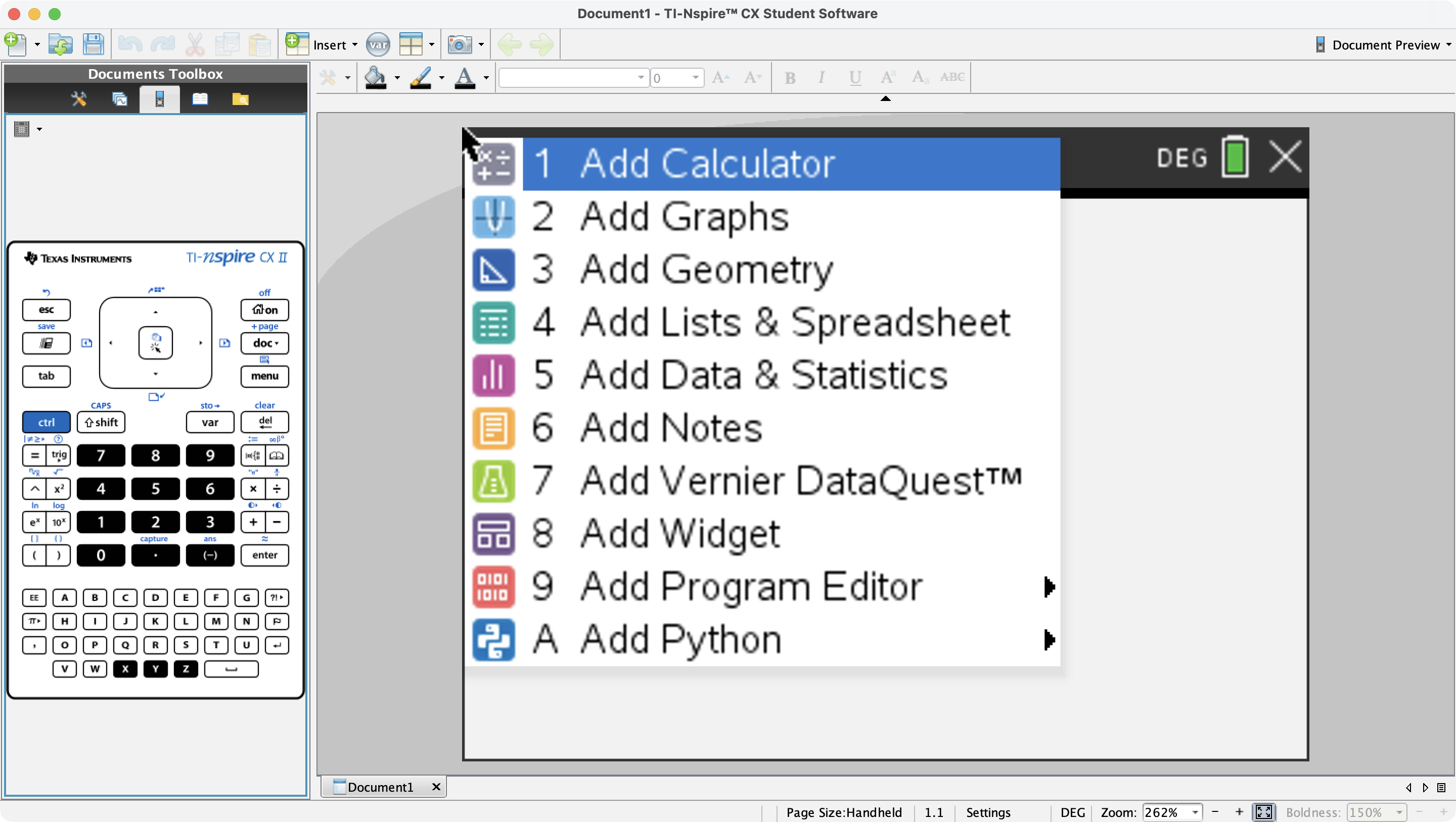 TI-Nspire CX Student Software main window